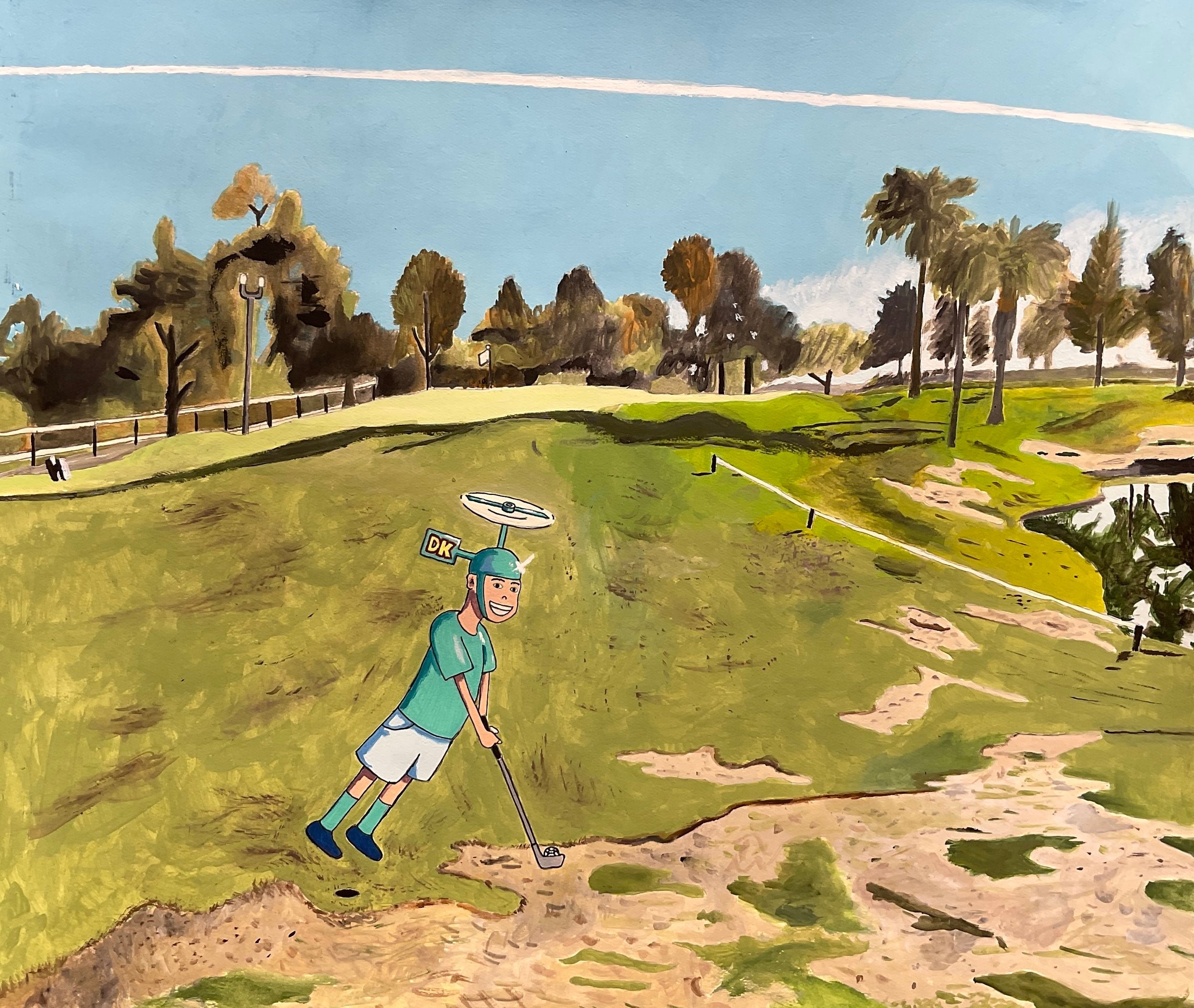 A Person with a DK Helicopter Helmet Flying while Playing the Fall Game Golf Tournament at the David L. Baker Golf Course by Jonah Saleman