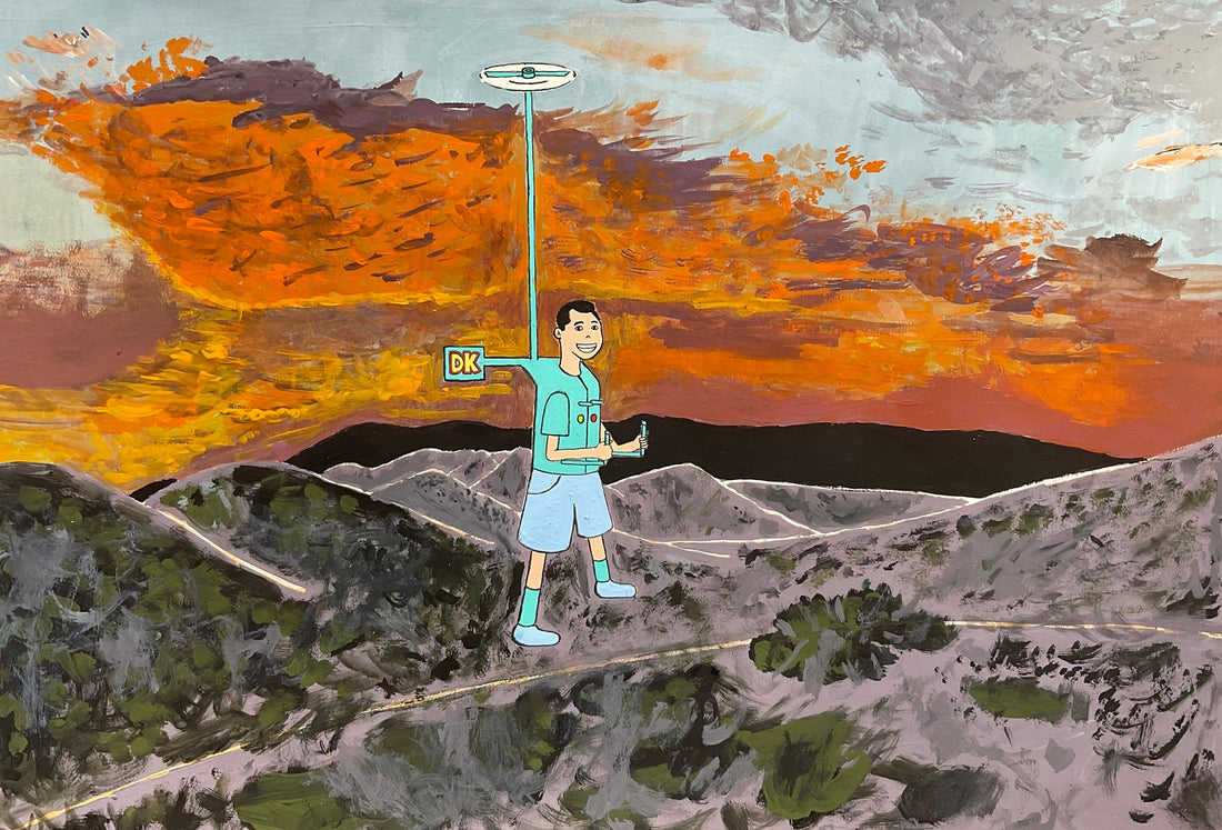 A Person with a DK Helicopter Jetpack Flying around at the Yucca Valley in a Very Beautiful Sunset by Jonah Saleman