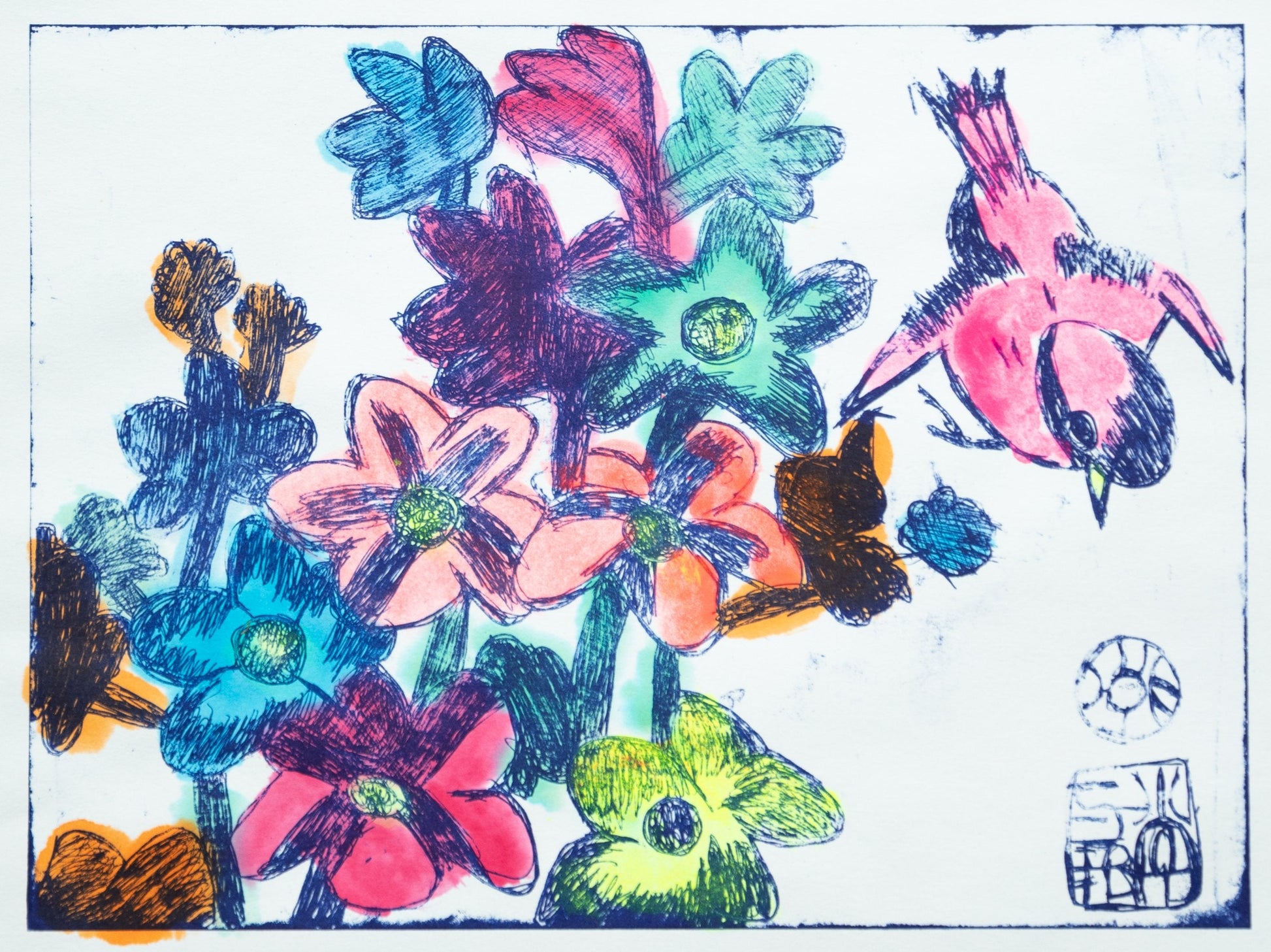 Colorful Flowers and Pink Birds by Jalessa Diaz