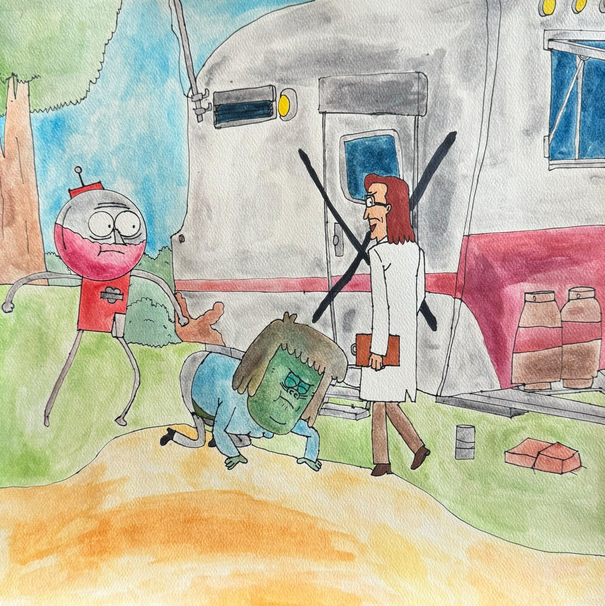 Crying Mans Trailer Before Going to the Dump between Scrapyard Place by Octavio Diaz