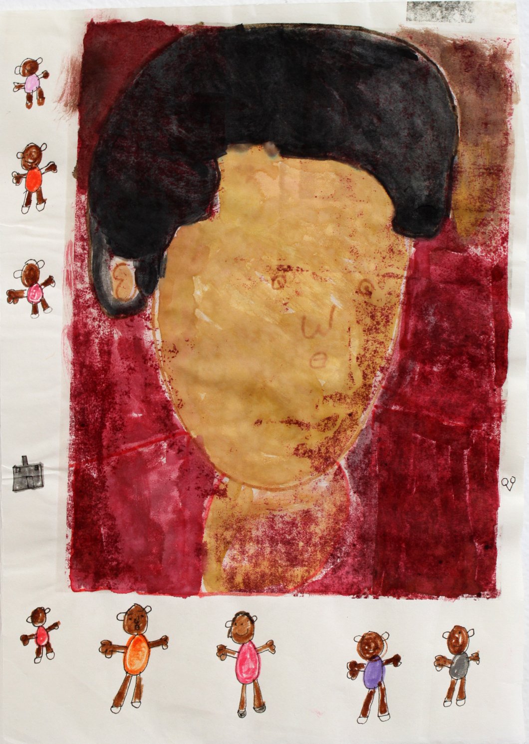 Untitled (Abstract Portrait On Red Background) by Maribel Perez