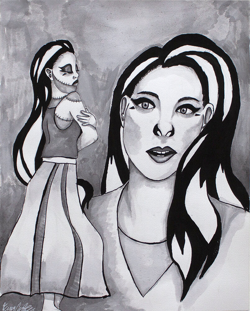 Untitled (Black & White Character With Stitches) by Evan Carter