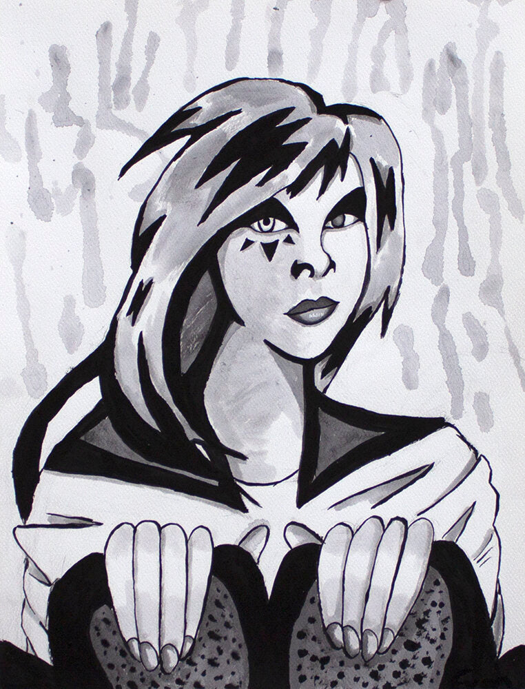 Untitled (Black & White Character With Triangle Shapes Under Eye) by Evan Carter