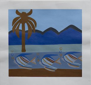 Untitled (Blue & Orange Fishes) by Debra Alexander