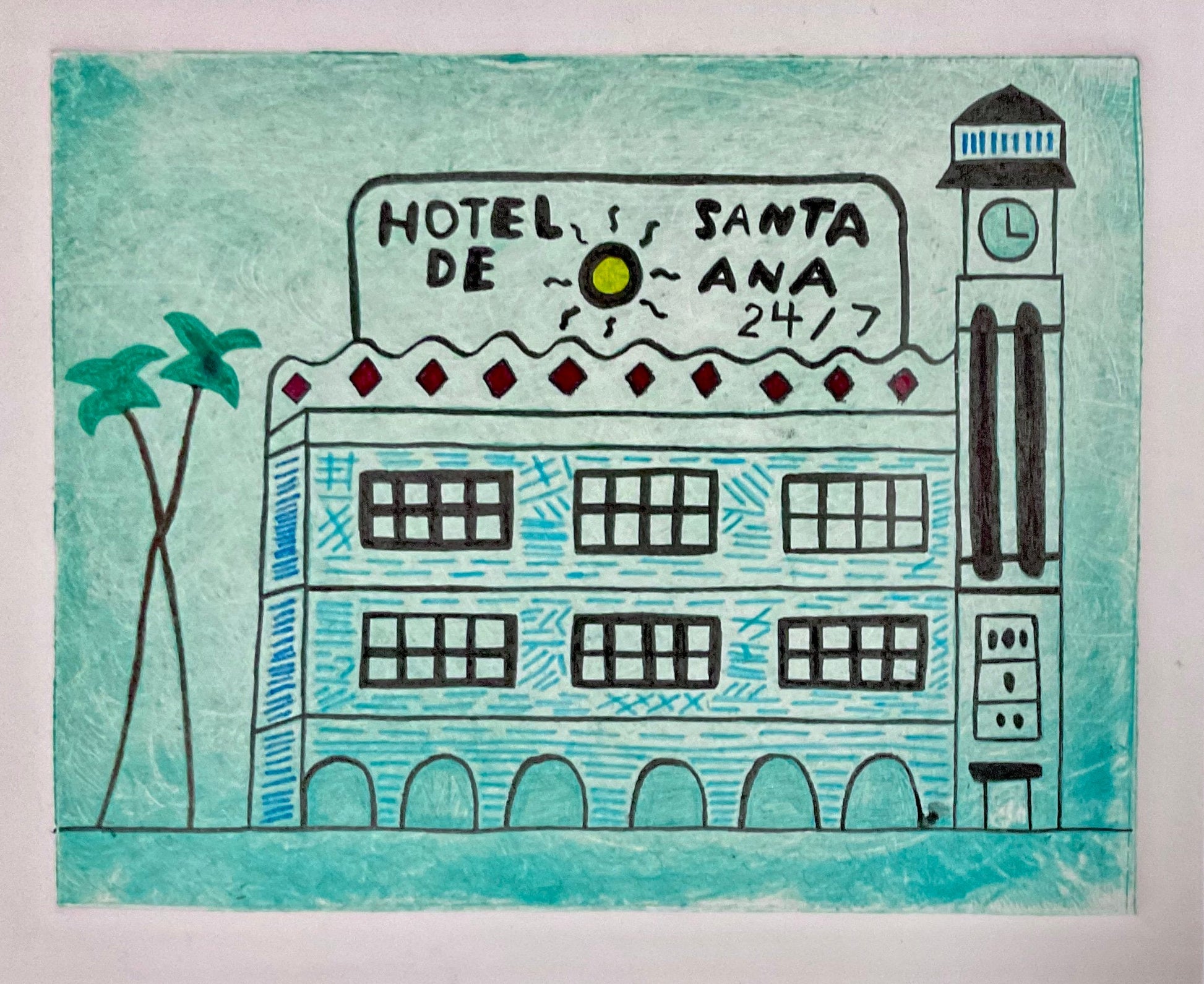 Untitled (Building On Blue Background) by Anthony Morris