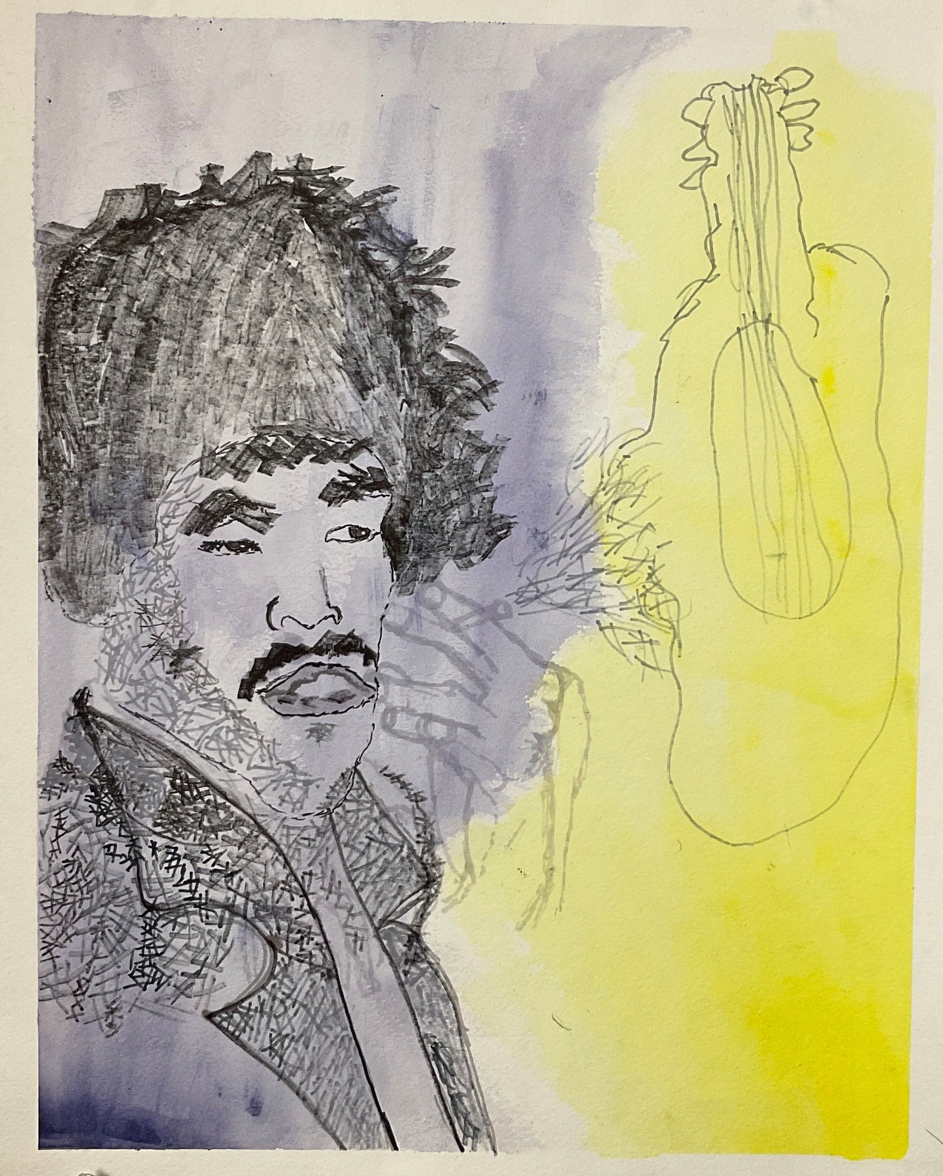 Untitled (Character On Blue & Yellow Background) by Ricardo Villareal