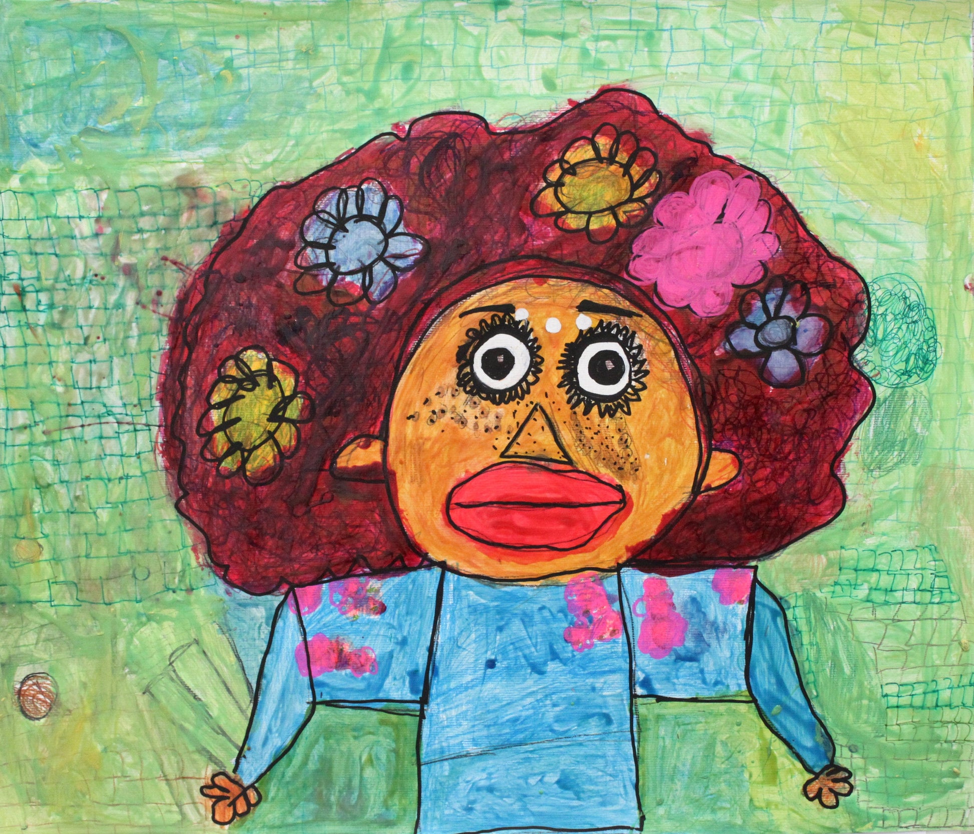 Untitled (Character With Flowers In Hair) by Christopher Akubuilo