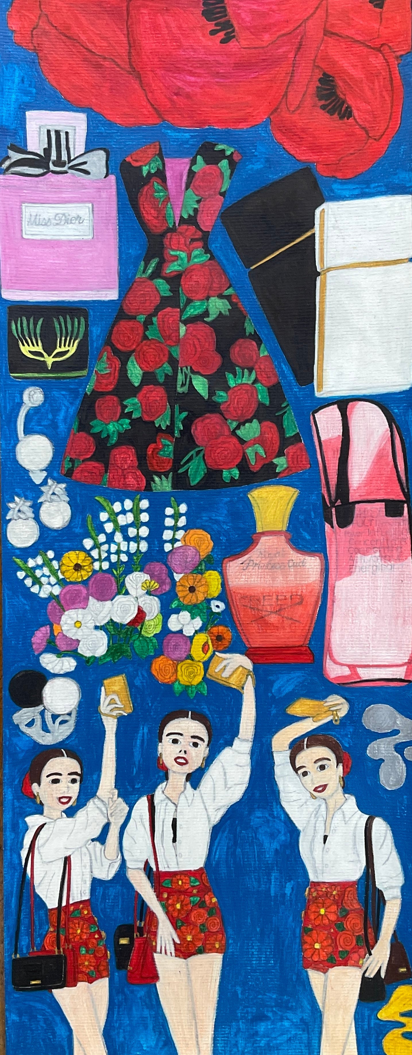 Untitled (Characters & Objects On Blue Background) by Heidi Dong