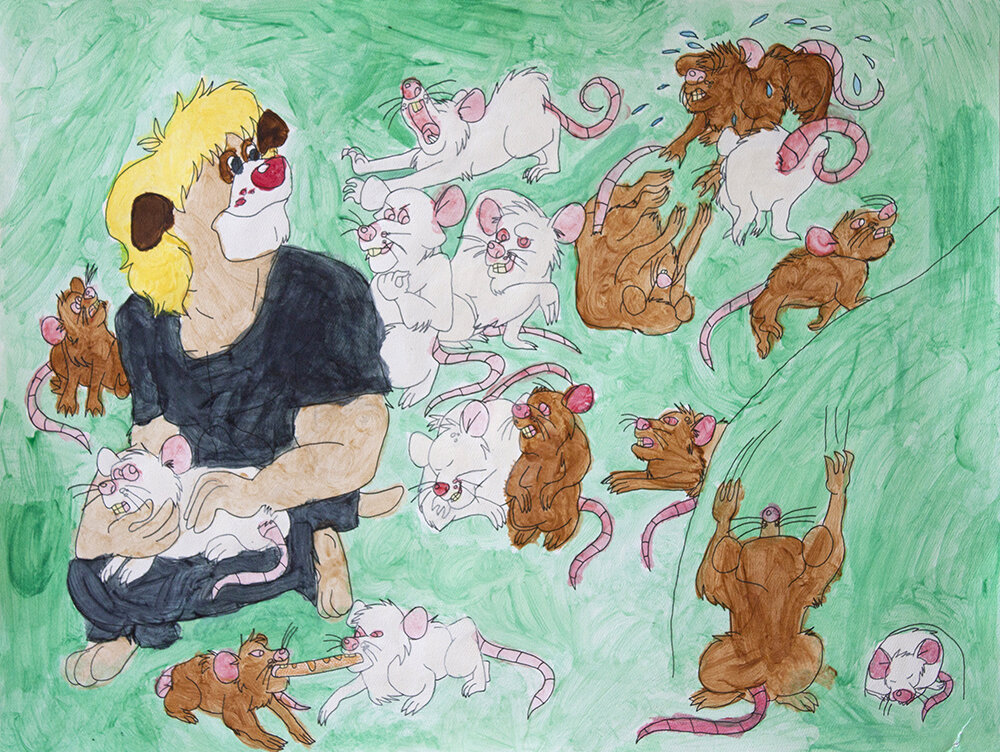 Untitled (Characters On Green Background) by Natalie Delgadillo