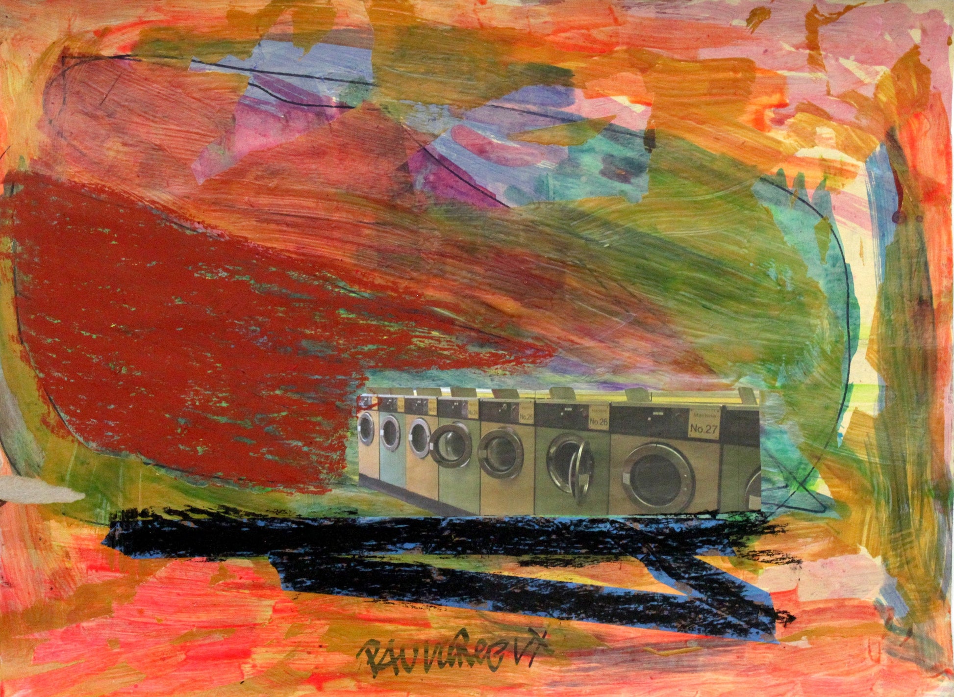 Untitled (Collage On Red Background) by Paul Greeley