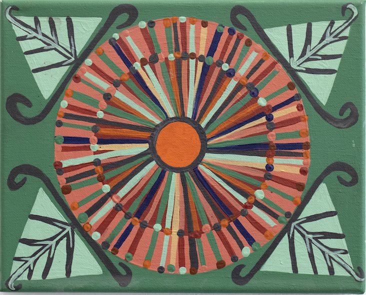 Untitled (Colorful Flower On Dark Green Background) by Debra Alexander