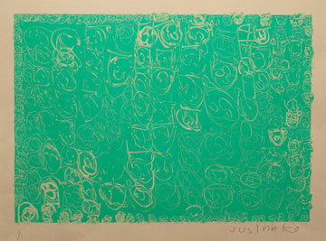 Untitled (Faces on Green Bakground) by Justina Ko