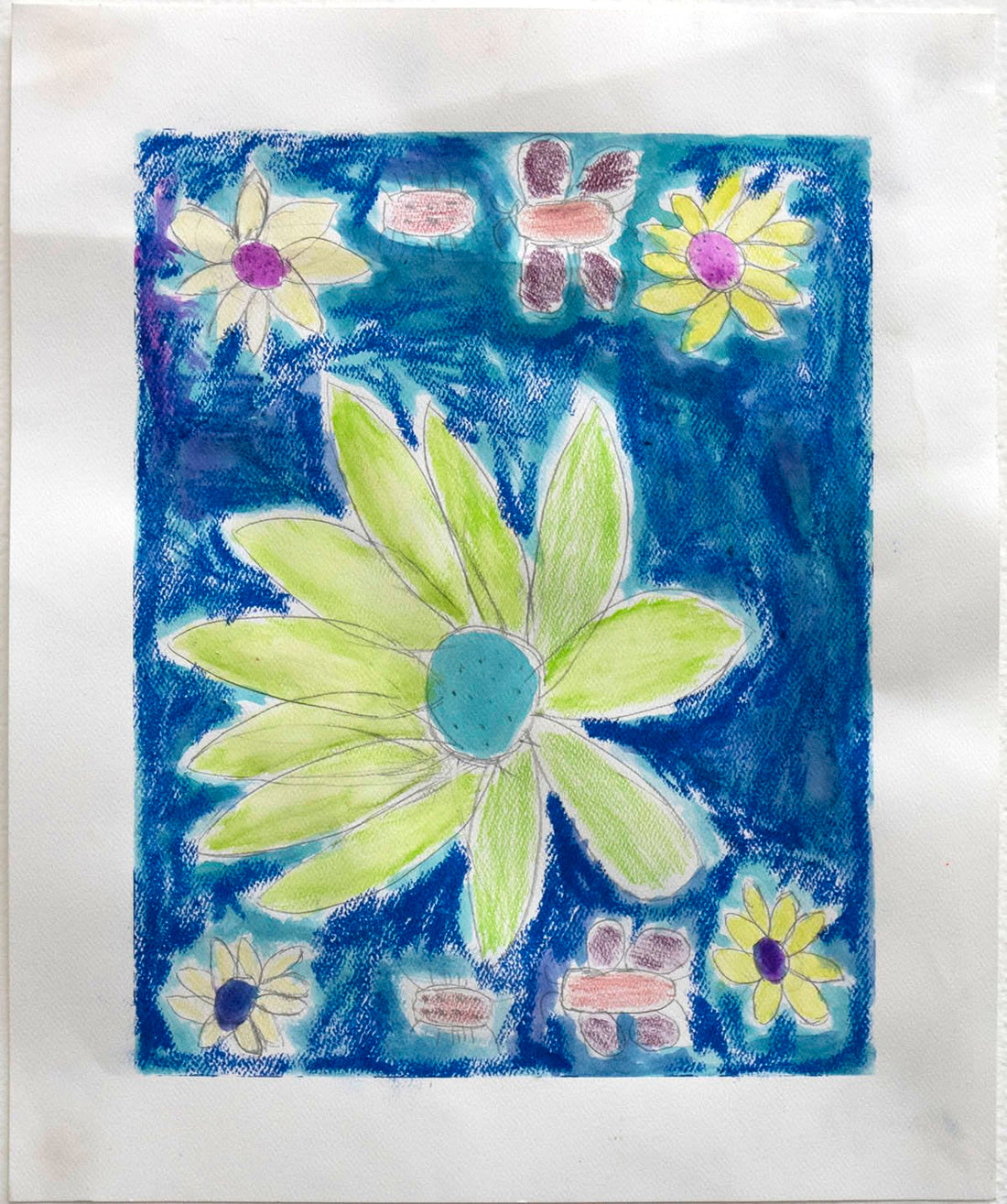 Untitled (Flowers On Blue Background) by Camille Chang