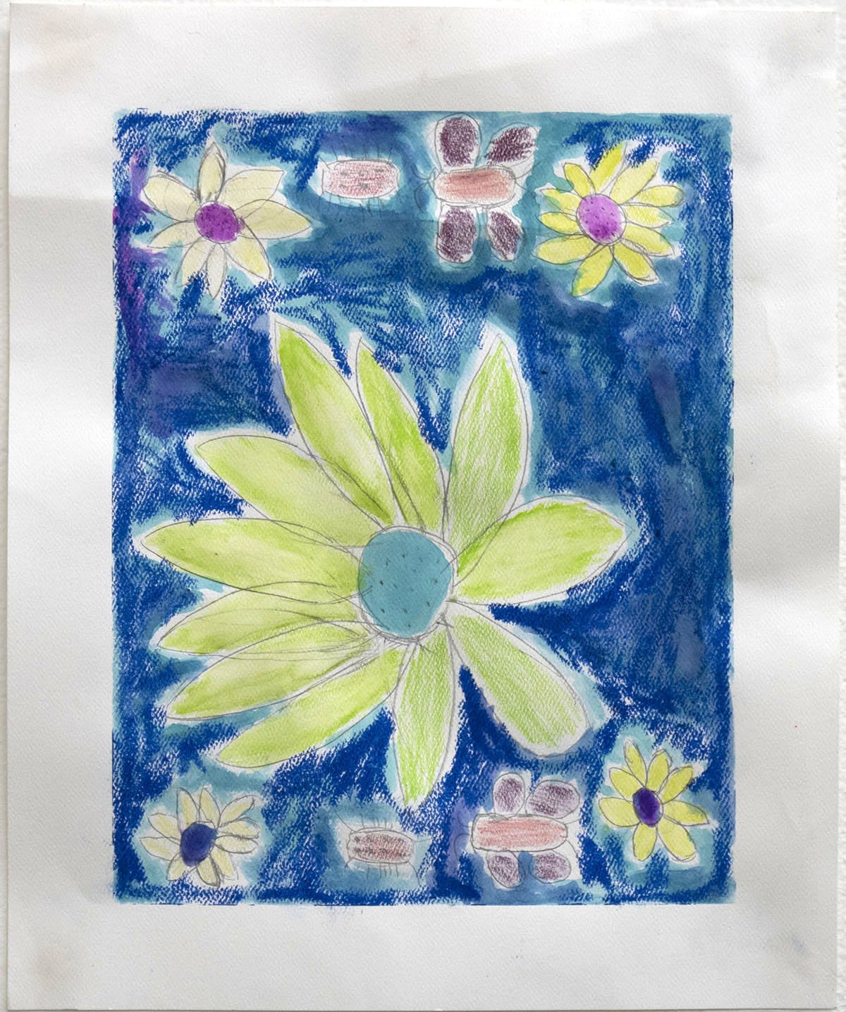 Untitled (Flowers On Blue Background) by Camille Chang