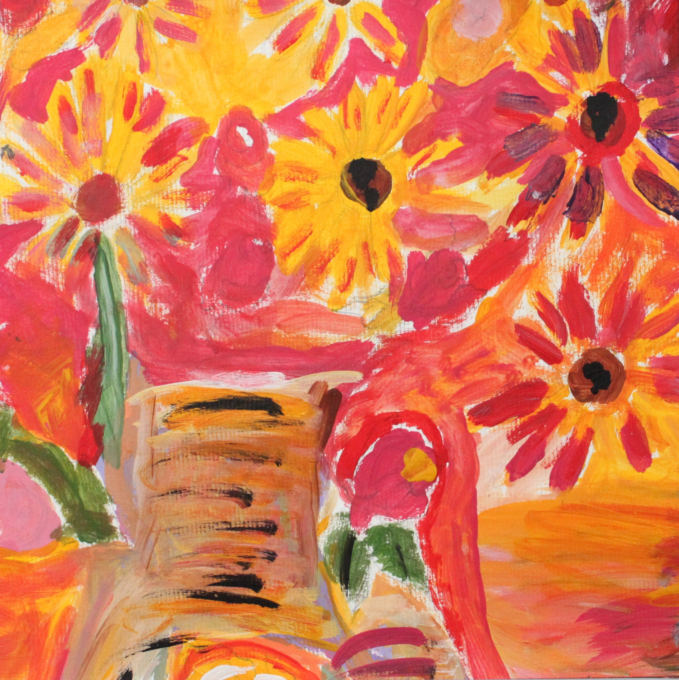 Untitled (Flowers On Red Background) by Vickie Maye