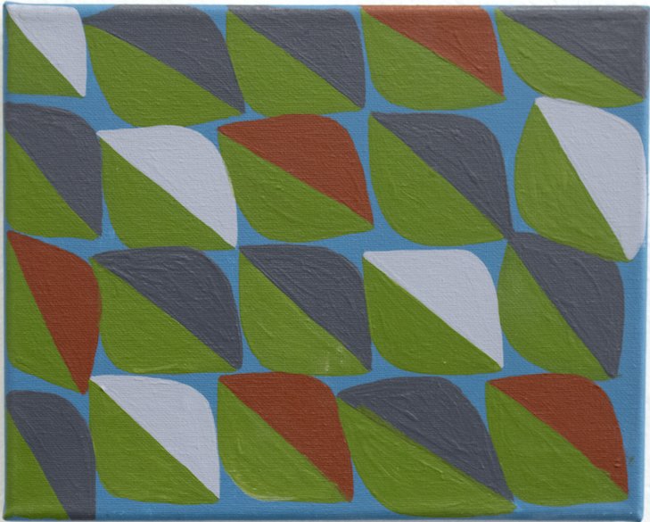 Untitled (Green Shapes On Blue Background) by Debra Alexander