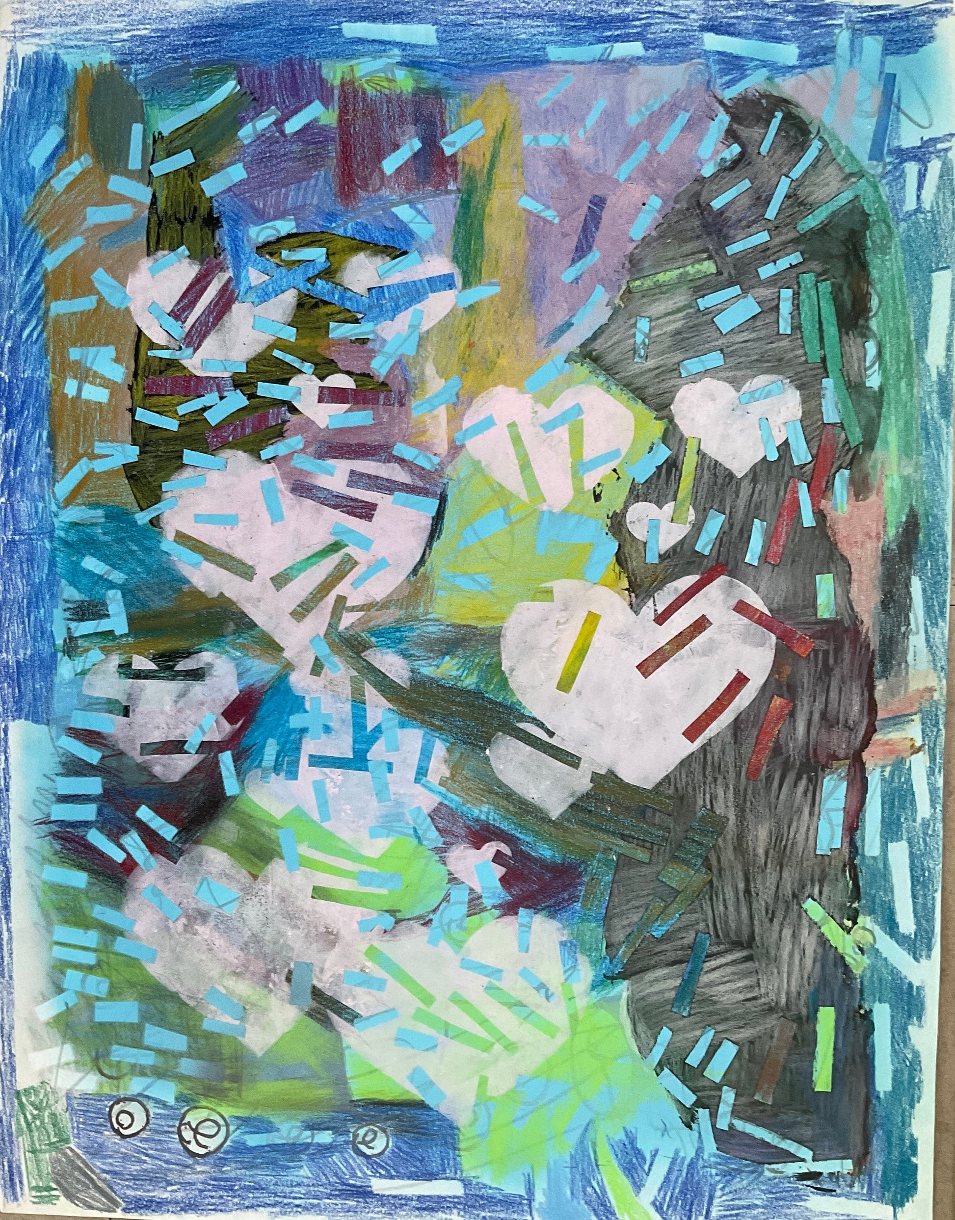 Untitled (Heart Shapes On Blue Background) by Anna Marie Makaveric