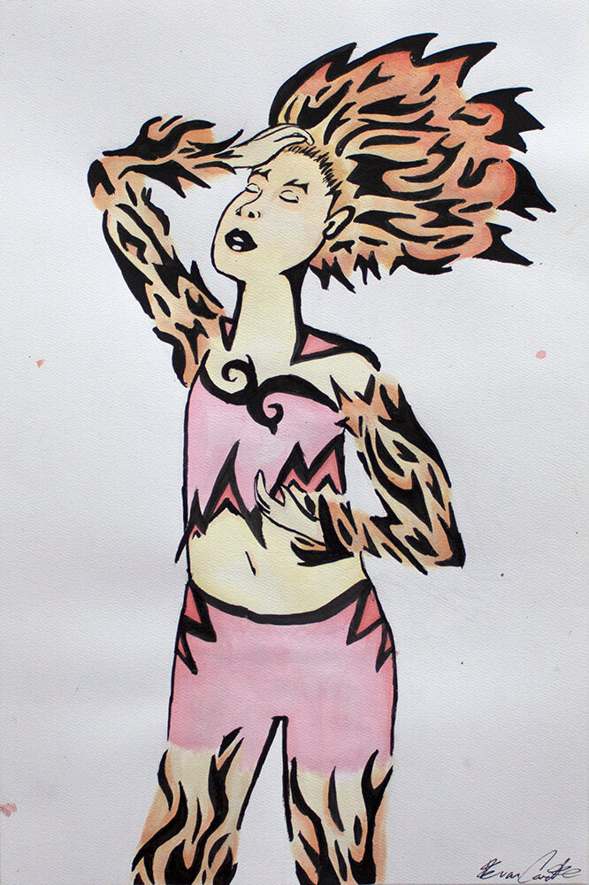 Untitled (Orange Characte With Pink Outfit) by Evan Carter