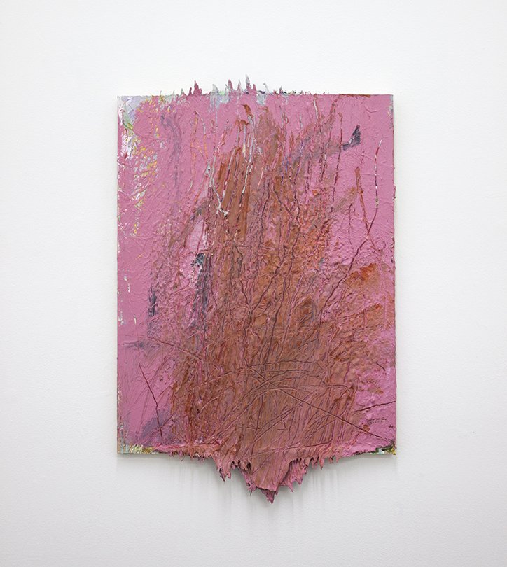 Untitled (Orange Strokes On Pink Background) by Vanessa McConnell