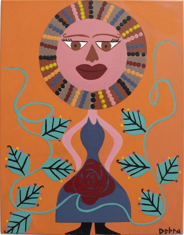 Untitled (Pink Character In Rose Dress) by Debra Alexander