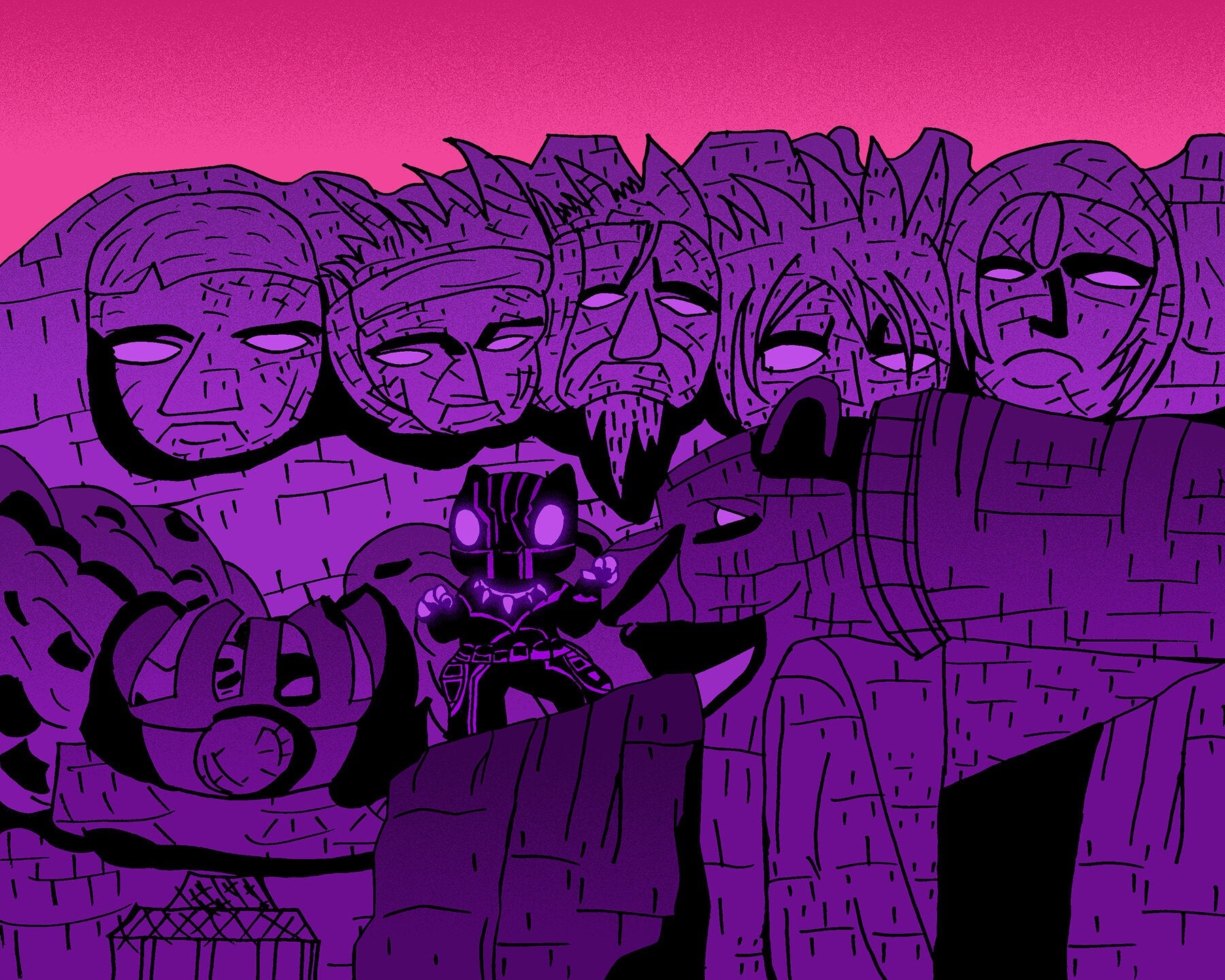 Untitled (Purple Faces On Pink Backround) by Armando Saucedo