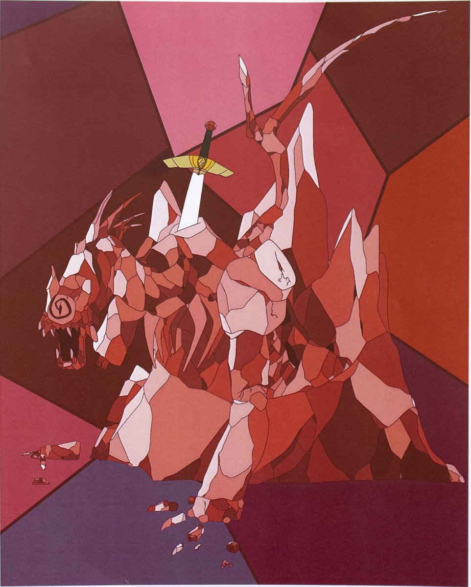 Untitled (Red Creature & Sword) by Maria Ortega