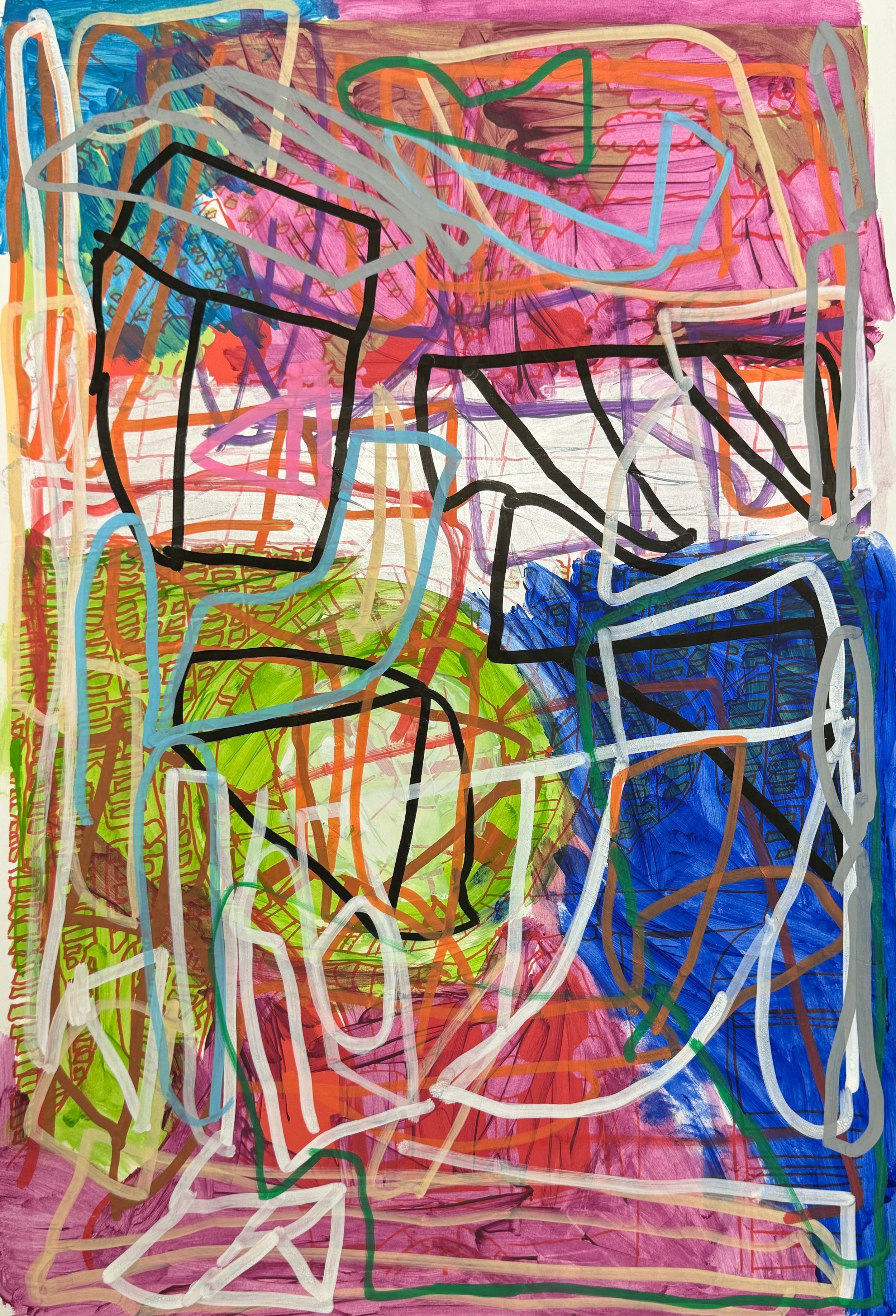 Untitled (Shapes On Blue & Pink Background) by Arturo Monjaras