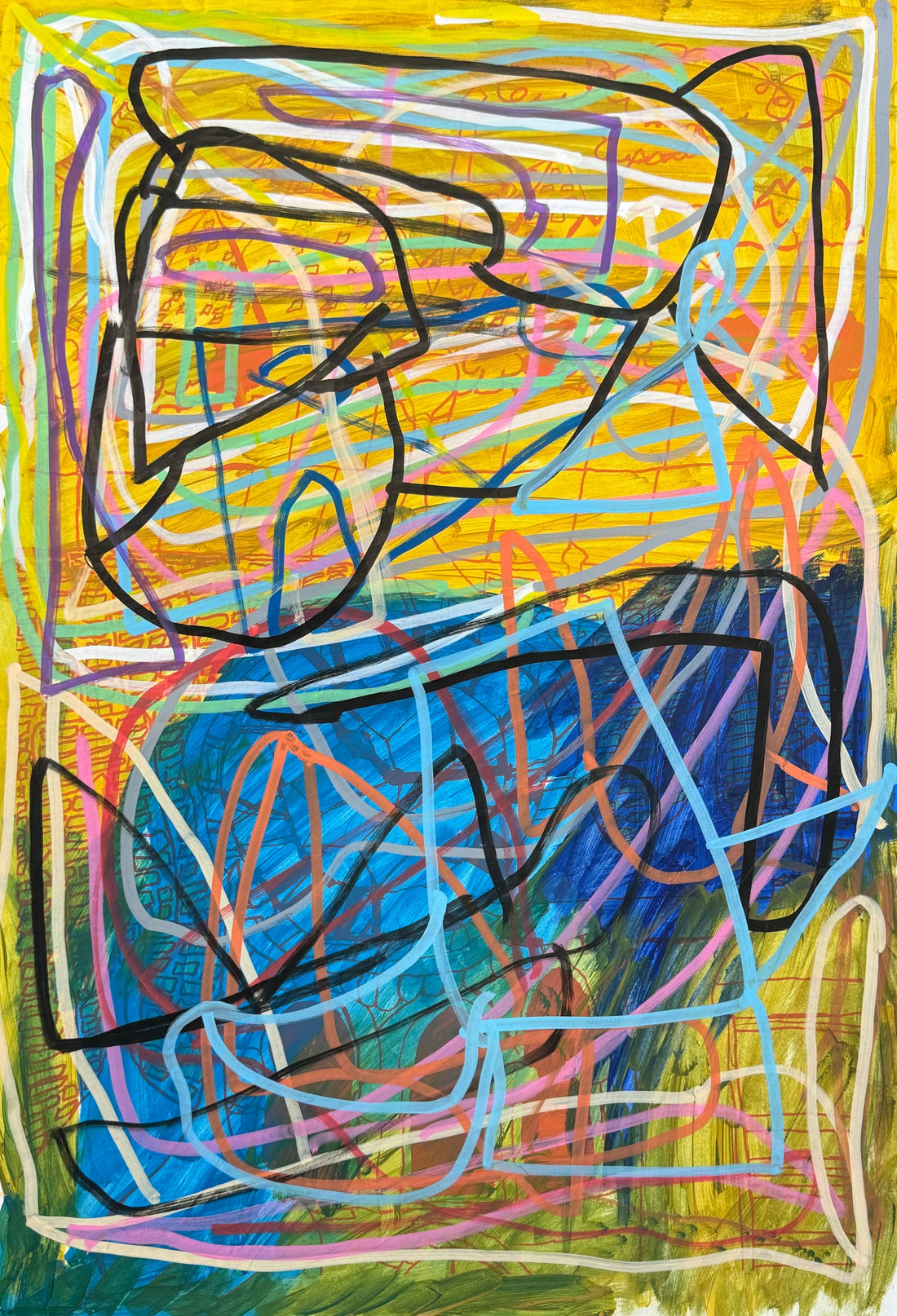 Untitled (Shapes On Blue & Yellow Background) by Arturo Monjaras