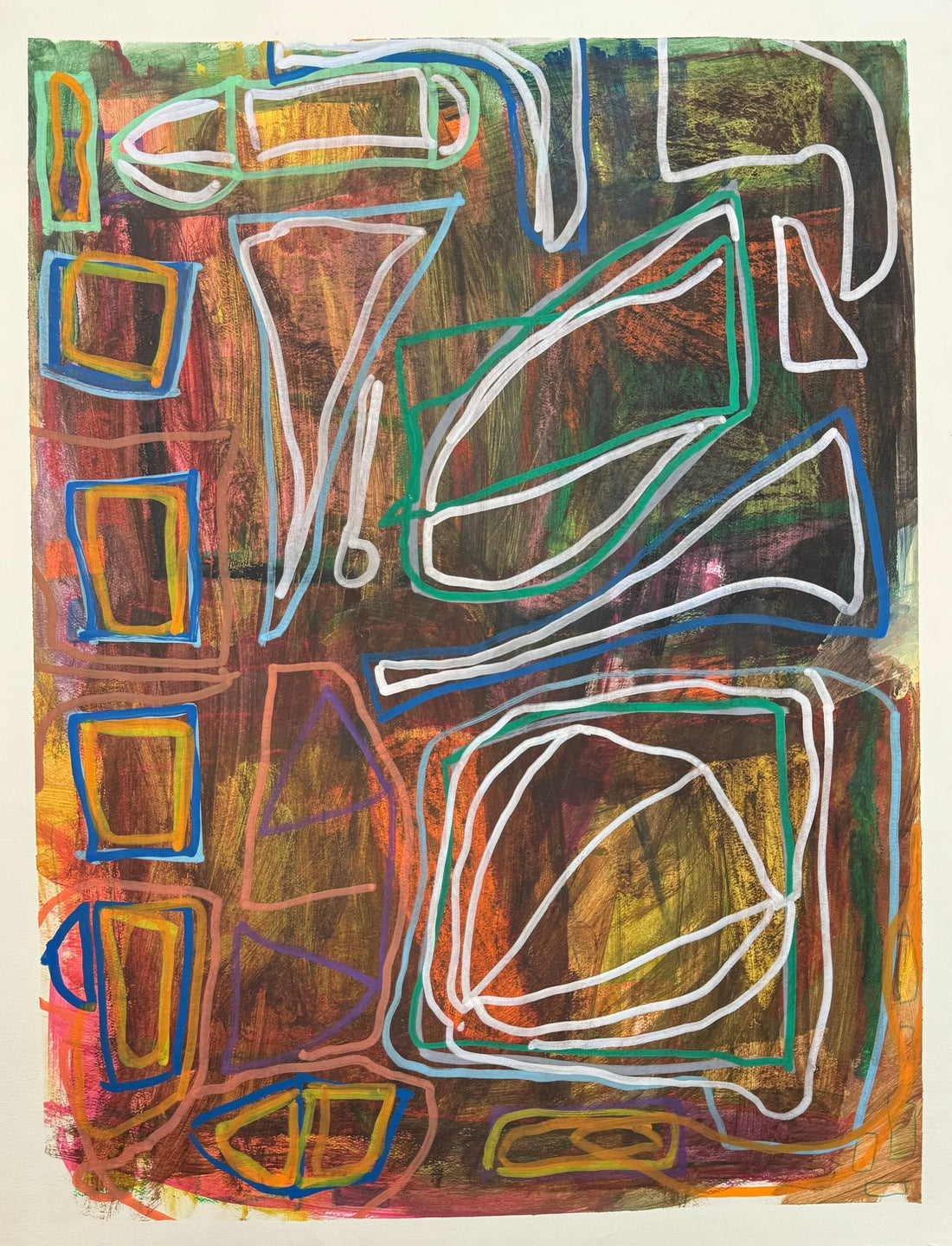 Untitled (Shapes On Brown Background) by Arturo Monjaras