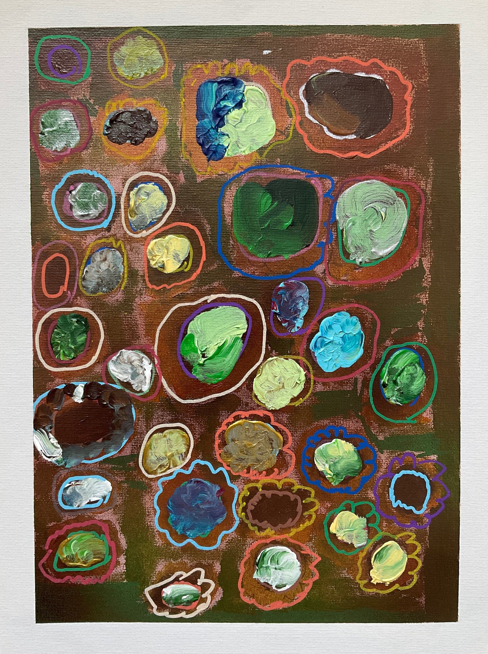Untitled (Shapes On Green & Brown Background) by Kenneth Muto