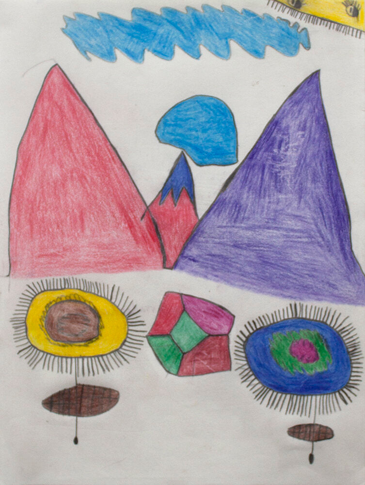 Untitled (Two Flowers On Mountains Background ) by Leticia Arredondo