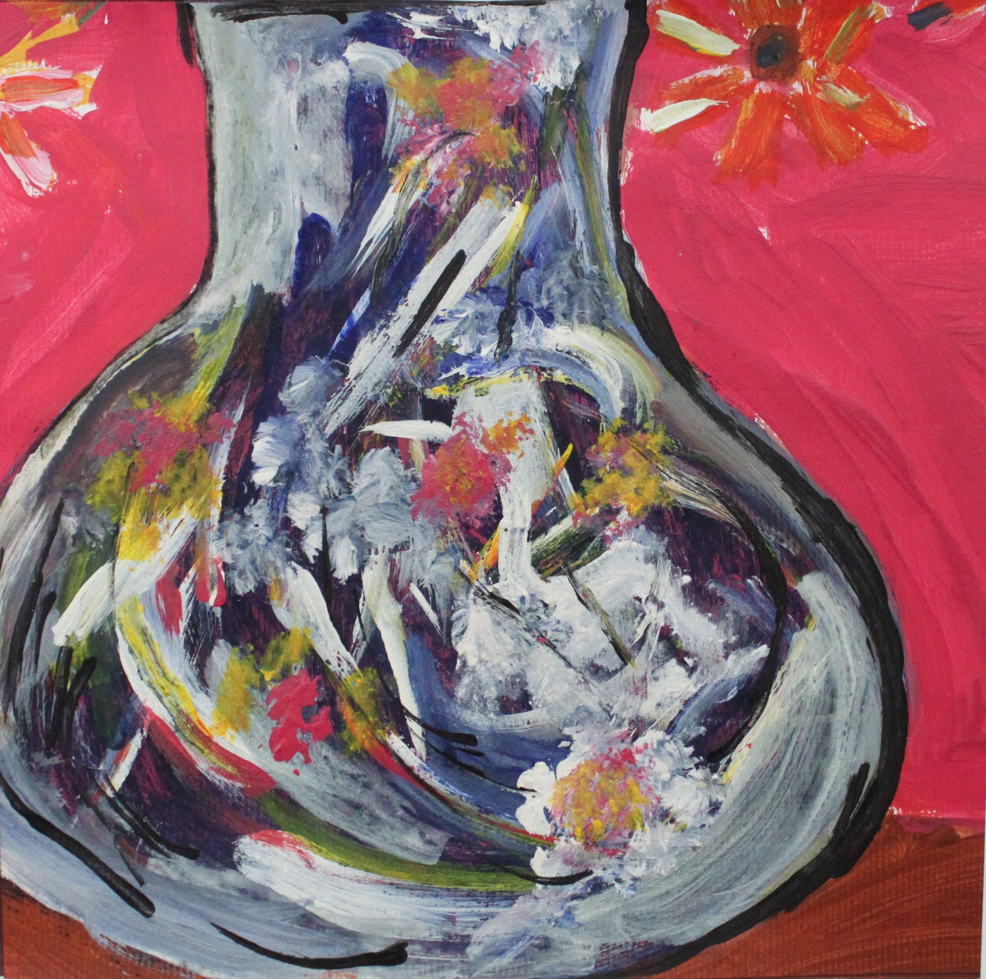 Untitled (Vase Shape On Red Background) by Vickie Maye