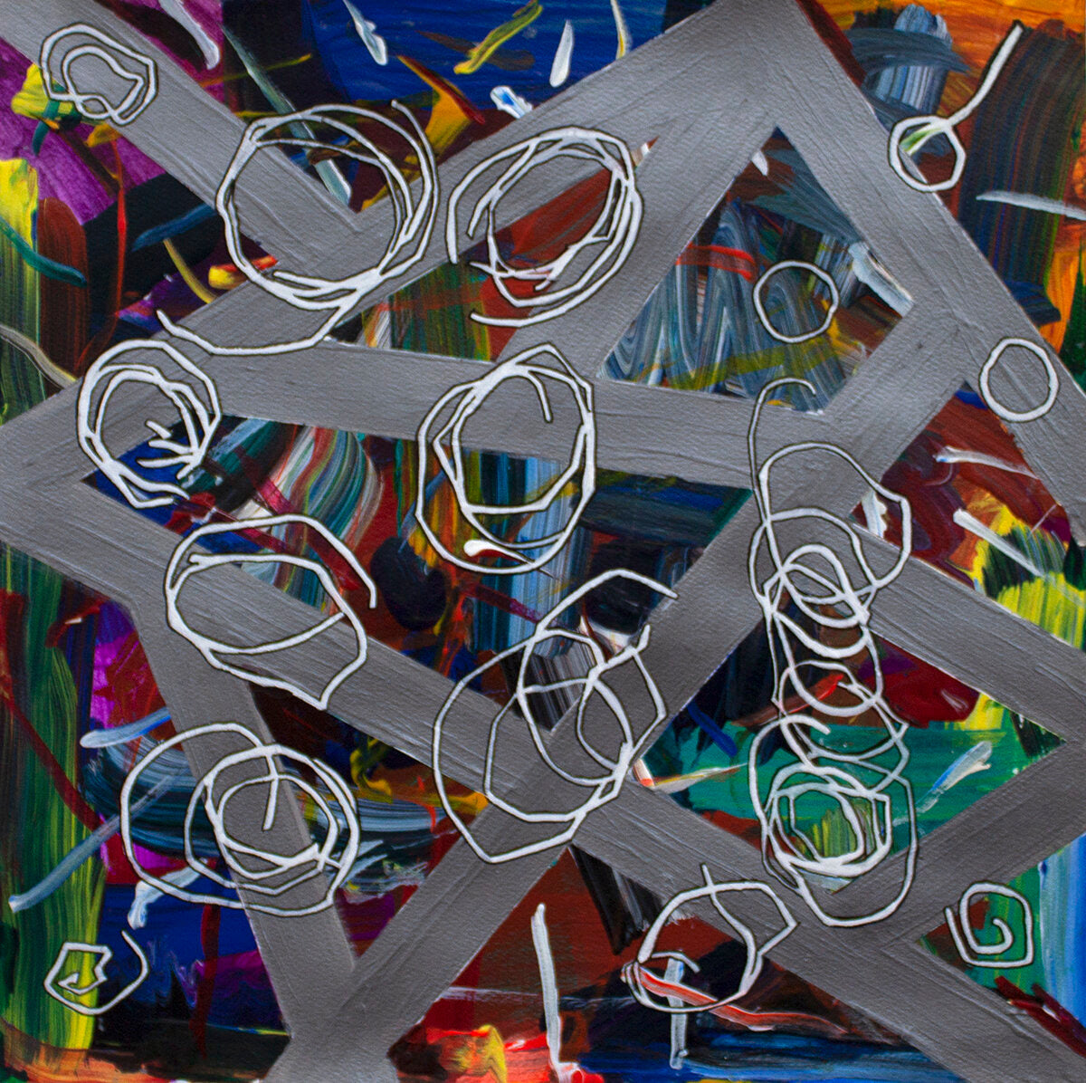 Untitled (White Circles On Gray Polygons) by Claudia Carillo