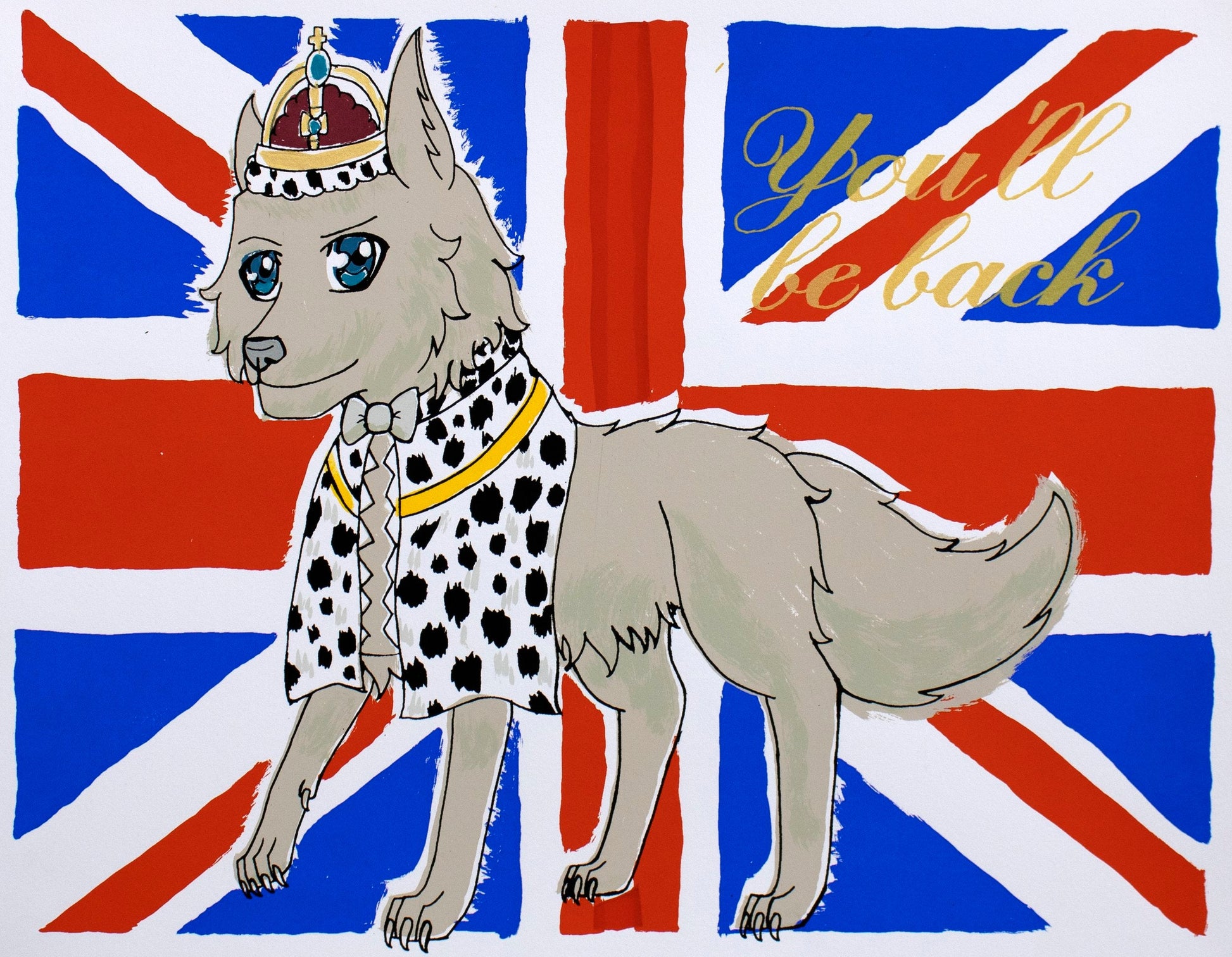 Untitled (Wolf King On British Flag Background) by Sarah Telkamp