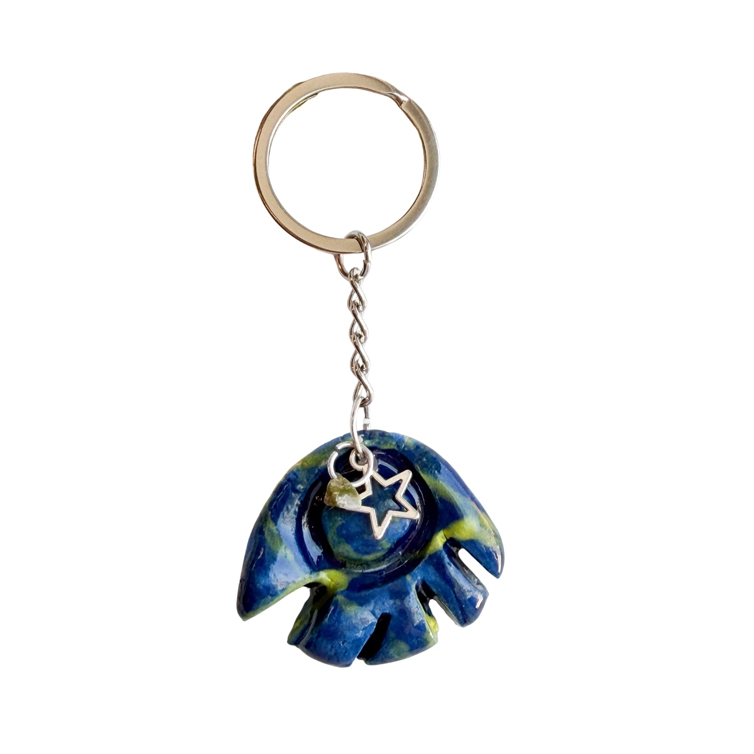 Untitled (blue and green ceramic keychain) by Marilyn Schmidt