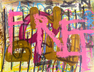 Untitled (abstract with pink text) by Trisha Cozine