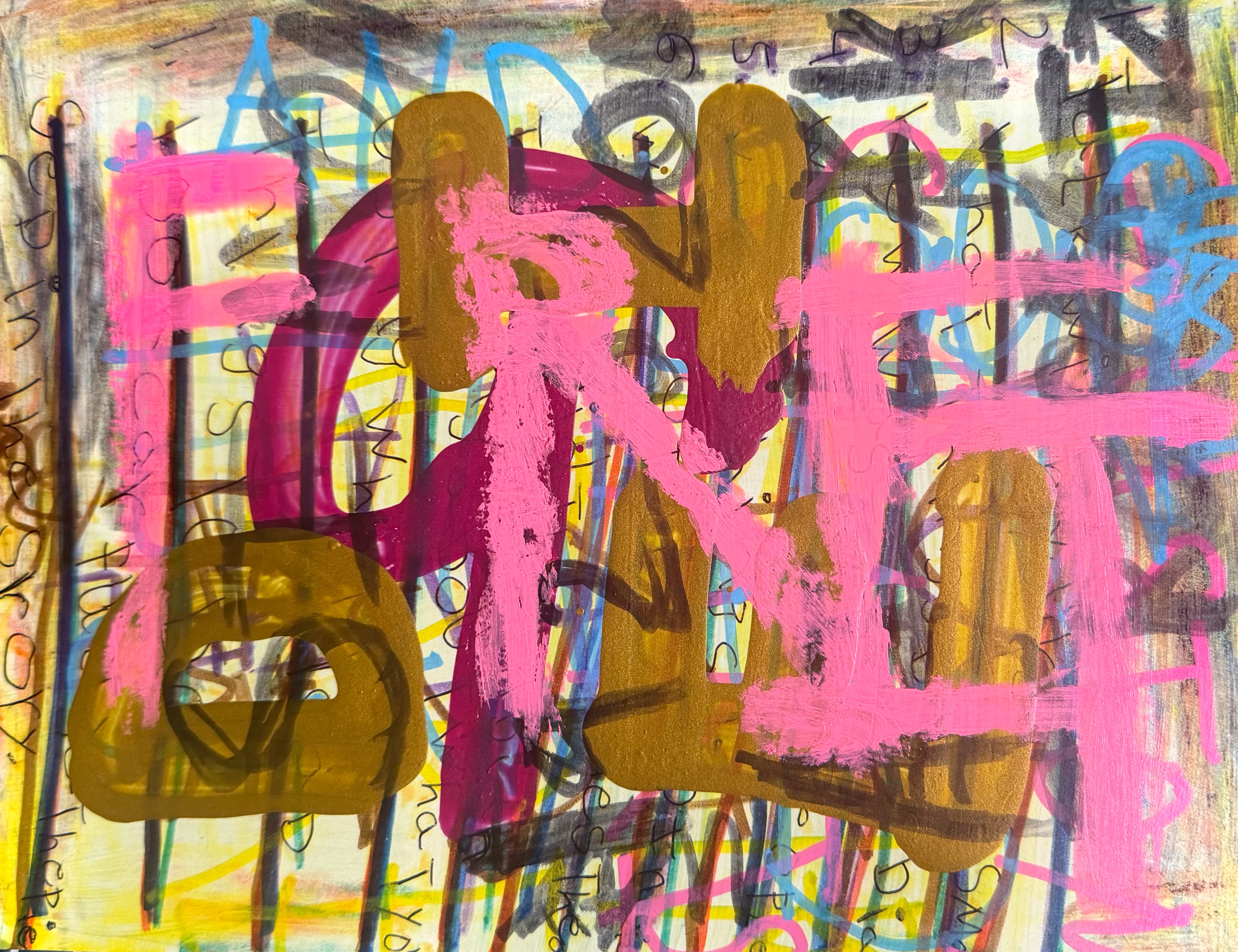 Untitled (abstract with pink text) by Trisha Cozine