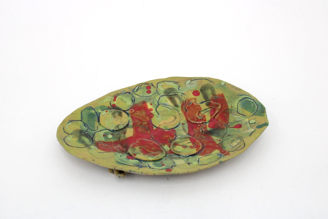 Untitled (Ceramic Green Leaf With Red Marks) by Larry Nichols