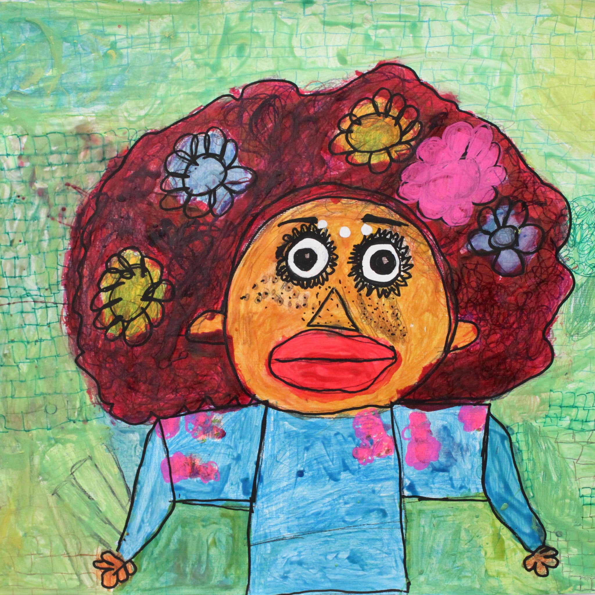 Untitled (Character With Flowers In Hair) by Christopher Akubuilo