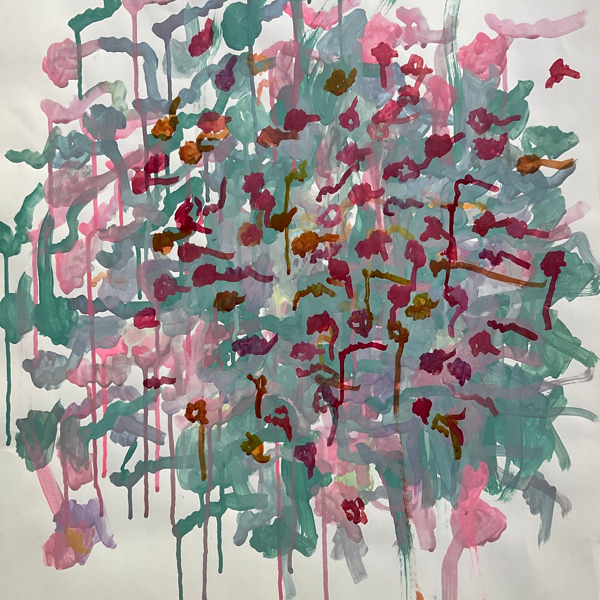 Untitled (green, pink, and red drips) by Tiffiny Boyd