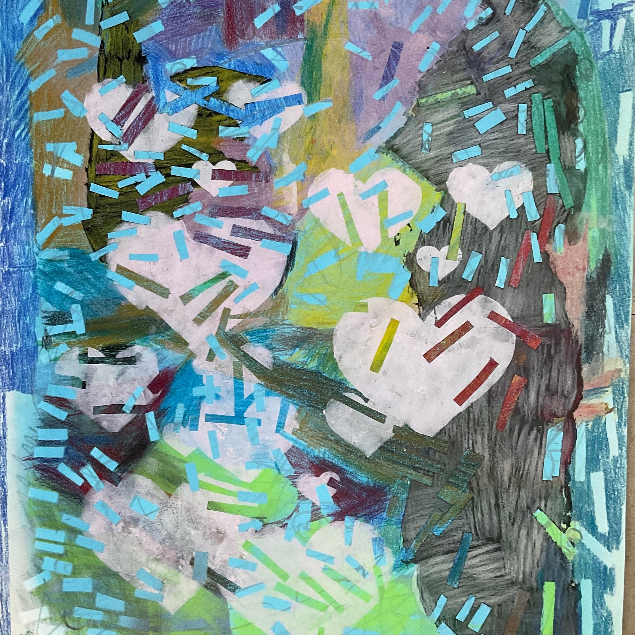 Untitled (Heart Shapes On Blue Background) by Anna Marie Makaveric