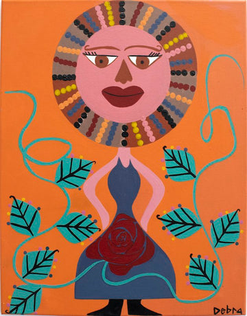 Untitled (Pink Character In Rose Dress) by Debra Alexander