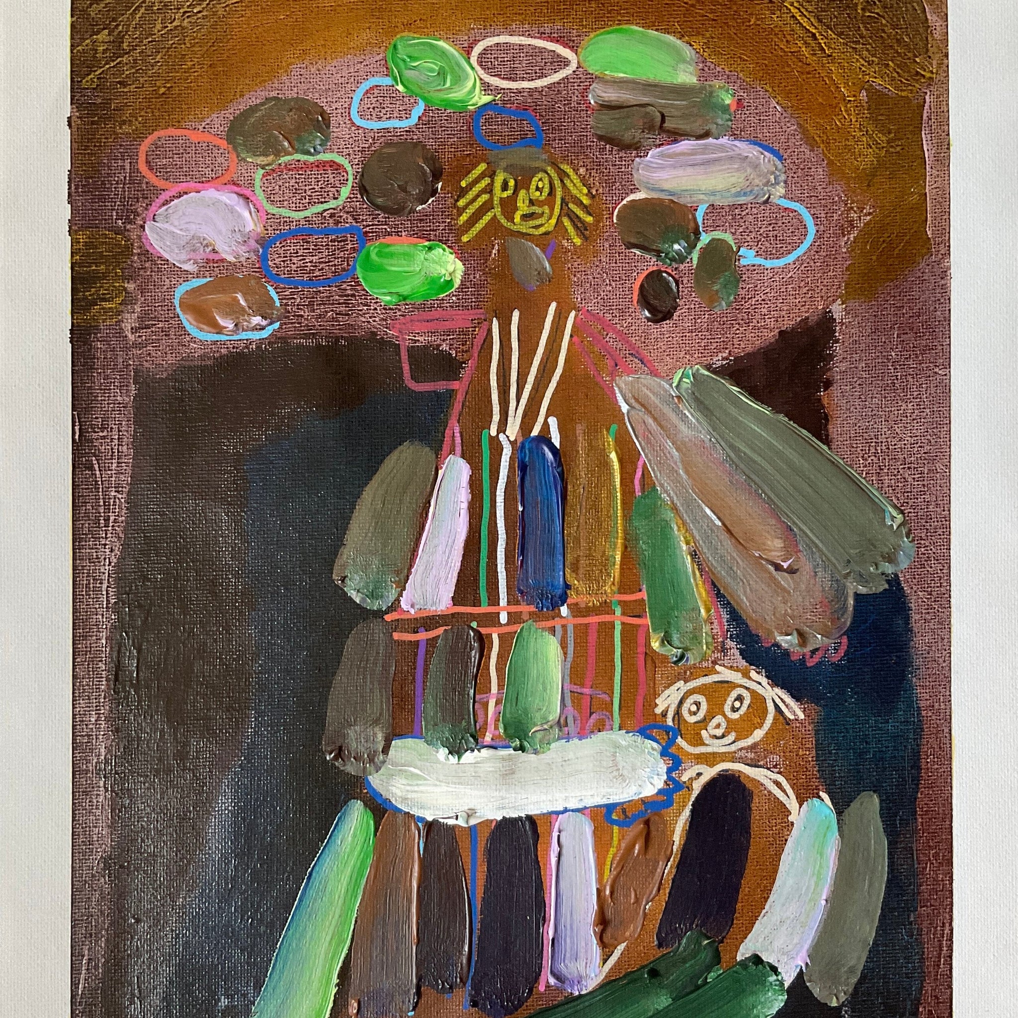 Untitled (Shapes On Blue & Brown Background) by Kenneth Muto