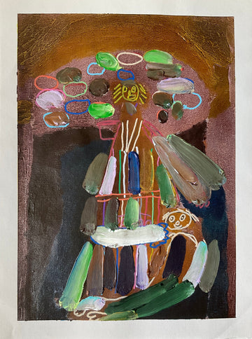 Untitled (Shapes On Blue & Brown Background) by Kenneth Muto