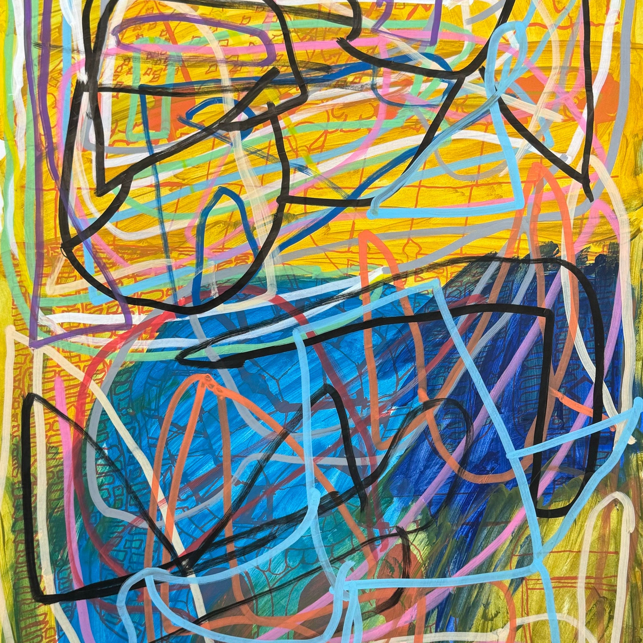 Untitled (Shapes On Blue & Yellow Background) by Arturo Monjaras