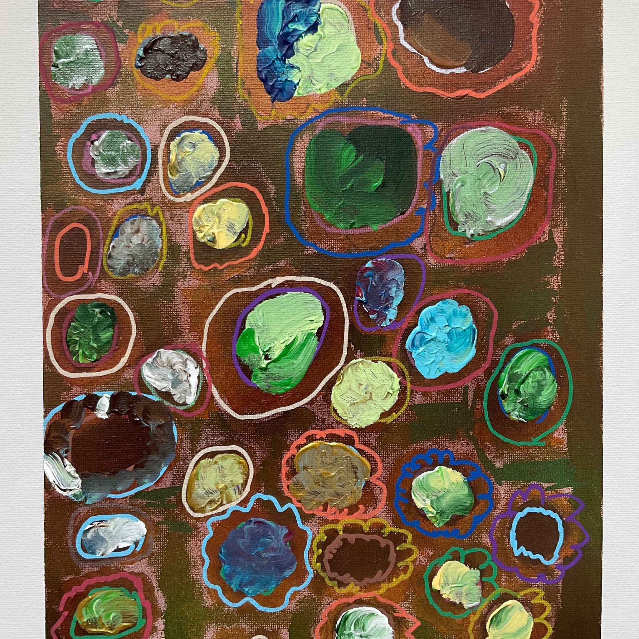 Untitled (Shapes On Green & Brown Background) by Kenneth Muto